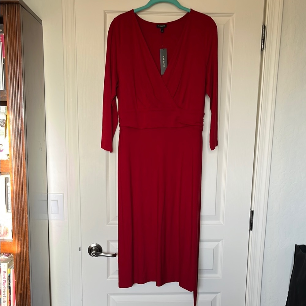 Talbots Red Sheath Dress with Plunge Neckline - Picture 1 of 5
